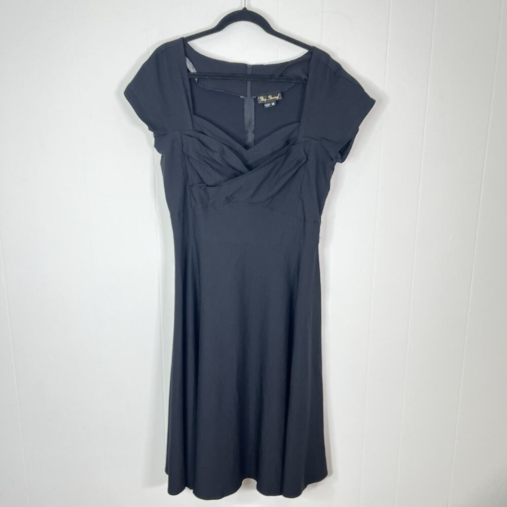 Stop Staring Black Fit Flare Dress Womens 18 Draped Sweetheart Cap Sleeve USA